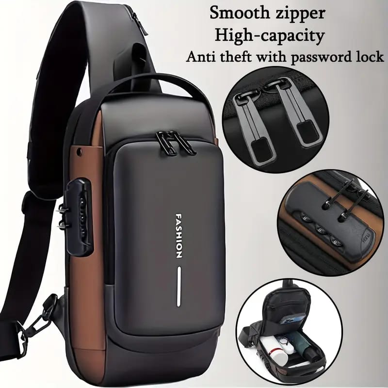 Waterproof Anti-Theft Nylon PU Men's Chest Bags with USB Multi-function Travel Messenger Cross Body Sling Chest Bag for Men