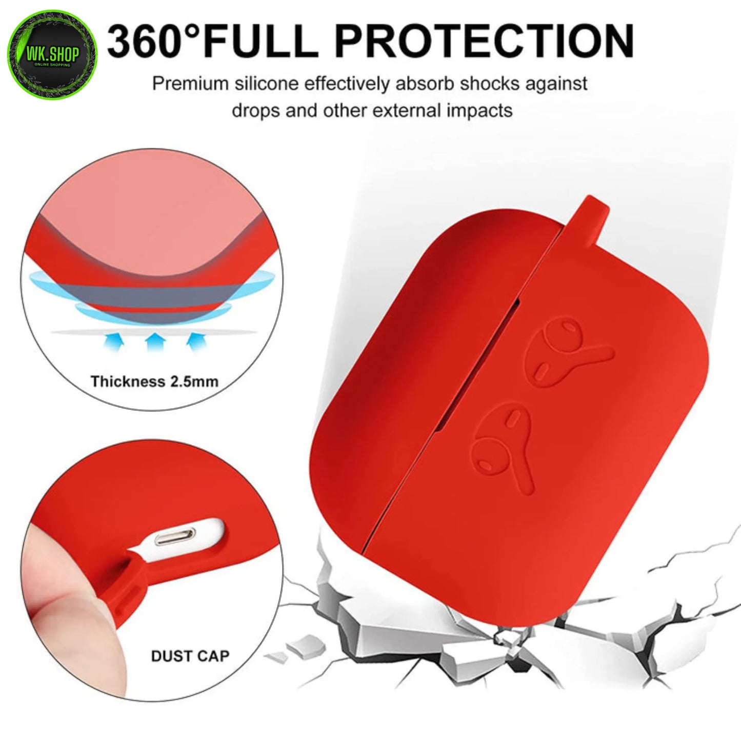 Airpods_pro protective Silicon case/cover - 360 protection for your airpods_pro Anti Fall Protective Cover With Hook ( Case Only )
